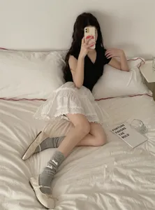 Chaussettes longues japonaises à nœud pour femmes, style collège respirant pour le printemps.