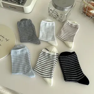 Classic striped mid-calf socks for women, comfortable casual cotton hosiery multipack