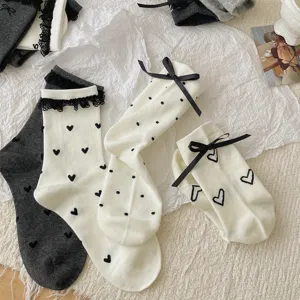 Printemps été style ballet chaussettes femme nœud dentelle pois coton mignon chaussettes