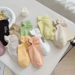 Comfortable women cotton low-cut boat socks in candy colors, breathable spring summer daily wear.