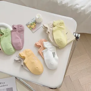 Cute pastel short socks for women, candy color breathable low cut invisible boat socks.