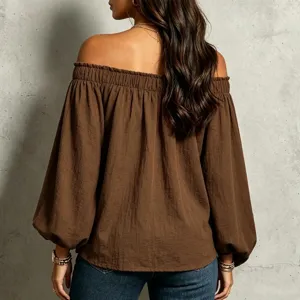 Women off shoulder long sleeve blouse casual solid color loose top autumn fashion clothing