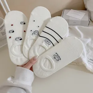 Zomer vrouwen dunne boot sokken antislip onzichtbare mesh lage snit schattige borduurwerk