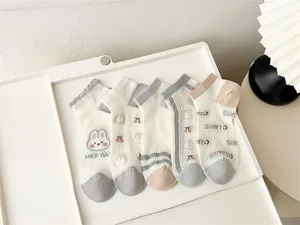 Women's cute summer low-cut mesh socks breathable sweet rabbit cherry daily casual short socks