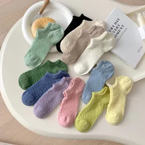 Women candy color mesh short socks spring summer breathable low cut invisible boat socks