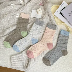 Thick speckle yarn crew socks retro cozy wool blend socks winter warm fashion hosiery
