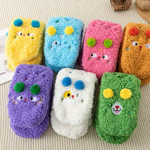 Thick fleece warm floor socks with cute cartoon animal embroidery and cozy design for winter.