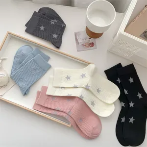 Comfortable women star pattern mid-tube socks summer thin breathable trendy cotton socks