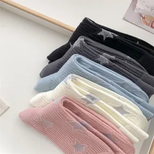 Women star pattern mid-tube socks fashion casual breathable cotton socks 5 colors set