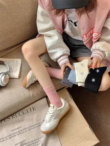 Stylish women summer mid tube socks with glittering star pattern comfortable breathable cotton.
