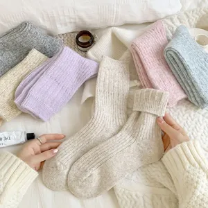 Cozy thick wool slouch socks detail shot, soft warm cashmere winter floor socks for women.