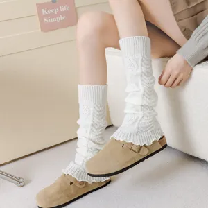 Thickened cable knit wool leg warmers for women, cozy retro solid color winter warm socks.
