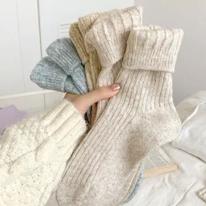 Thick knitted wool socks for women, cozy winter warm fuzzy floor socks with soft texture detail.