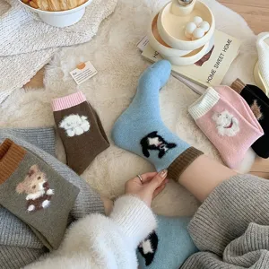 Thickened warm winter wool slouch socks for women, cute fluffy animal design cozy floor socks.