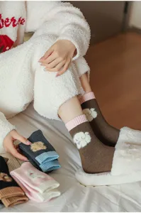 Thick winter warm wool socks for women, cute fluffy cartoon plush design with cozy soft feel.