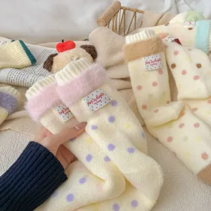 Thickened knit dot pile socks women winter warm wool blend cozy mid tube socks daily wear