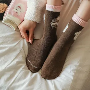 Detailed view of thick wool slouch socks for women, cozy winter thermal floor socks.