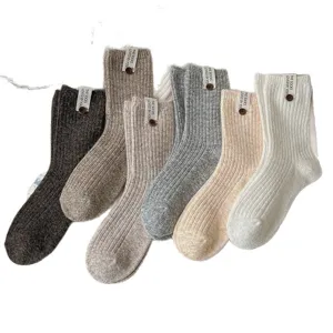Thickened heather yarn slouch socks cable knit wool socks retro warm mid-tube socks