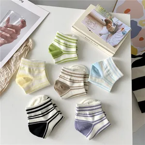 Women short socks Japanese style striped low cut boat socks casual cute comfortable cotton ankle socks