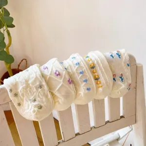 Close-up of Japanese style sheer lace boat socks featuring cute floral and heart embroidery.