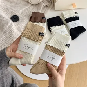 Women cute ruffles stacked socks sweet lolita casual cotton hosiery multi color knit socks