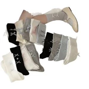 Lolita cute bow knee high socks sweet cotton stockings sweet hosiery for women daily wear