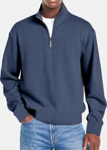 Top a costine casual da uomo a manica lunga con zip a un quarto stile autunnale.