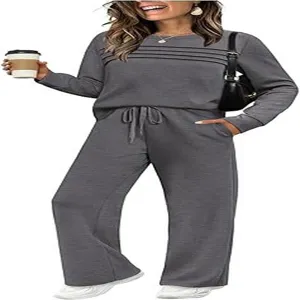 Detailed view of the women's casual long sleeve loungewear set showcasing comfortable fit and soft fabric.