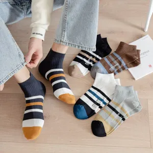 Retro striped cotton mens short socks Japanese low cut casual sports ankle socks for daily wear