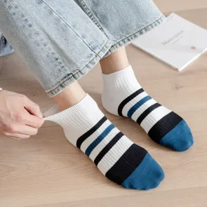 Men's cotton short socks featuring retro striped design and low cut style for comfortable daily wear.
