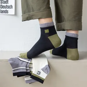 Men's cotton short socks spring summer retro striped low cut embroidered trendy sports socks