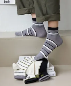 Mens summer cotton short socks retro striped low cut casual athletic socks comfortable