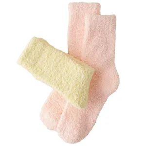 Fluffy coral fleece women socks warm candy color mid-tube sleeping fuzzy floor socks