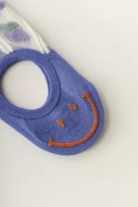 Women summer mesh boat socks anti-slip invisible short socks with cute smiley face detail
