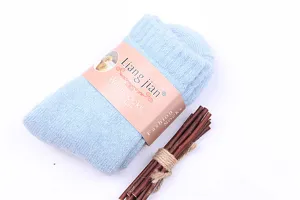 Chaussettes en laine epaisse bleu clair pour l'hiver, chaussettes thermiques, taille 36-40cm.