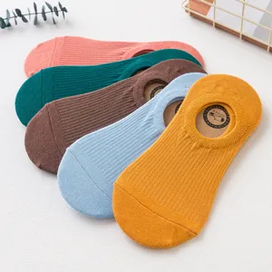 Women Casual Pure Cotton Solid Color Shallow Mouth Invisible Boat Socks Anti Slip Silicone Low Cut Short Socks Daily Wear