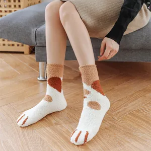 Calzini morbidi con zampe di gatto per donna, pile corallo spesso calze calde da casa invernali.