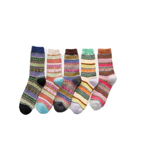 Vintage woolen socks for women, retro ethnic style winter thermal warm casual hosiery