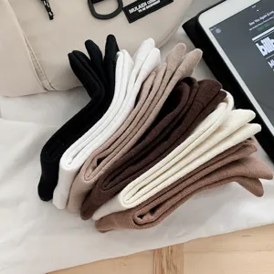 Women cute casual solid color vertical striped mid-tube stack socks multi-color set new