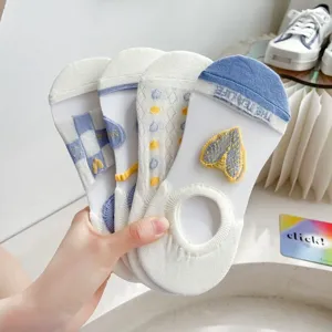 Women summer sheer mesh boat socks with cute heart grid patterns, anti-slip shallow cut design.