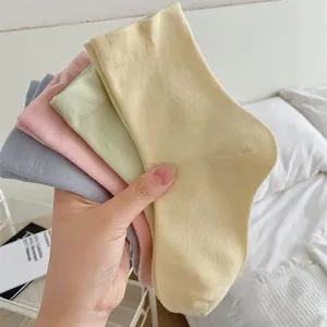 Pastel ribbed mid-tube socks in soft colors detail view, comfortable daily wear.