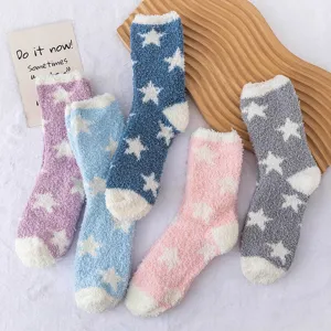 Women winter fluffy star coral fleece home socks thick warm soft cozy sleep floor socks