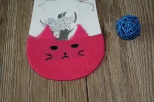 Women's cute cat face sheer mesh short socks summer breathable low cut boat socks non slip