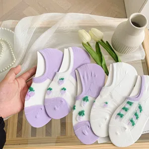 Women summer breathable mesh boat socks low cut short socks floral pattern comfortable anti-slip