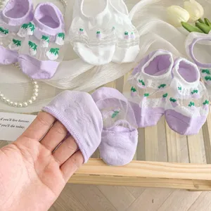 Women summer mesh sheer boat socks breathable strawberry pattern invisible non-slip ankle socks
