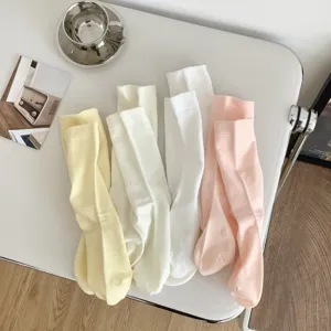 Spring summer women solid color socks cute Japanese style vertical stripes thin slouchy casual socks