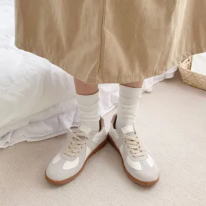 Cute white crew socks for women, Japanese JK style casual tube socks, soft vertical knit.