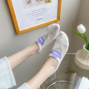 Women summer mesh short socks breathable low cut floral boat socks transparent ankle socks