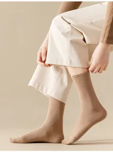 Detail view of stylish mid-tube knit socks with subtle vertical stripes for daily wear.