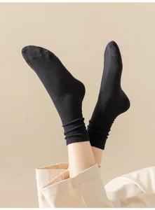 Black slouch socks women vintage style soft knit cotton mid tube casual daily wear socks